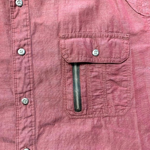 Rock & Republic Button Up Shirt Short Sleeve Cotton Flap Pockets Maroon XL NWOT - Picture 4 of 12